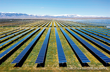 An image of energy production at a PV solar ranch.